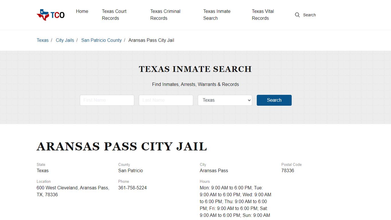 Aransas Pass City Jail in Aransas Pass, TX - Contact Information and ...